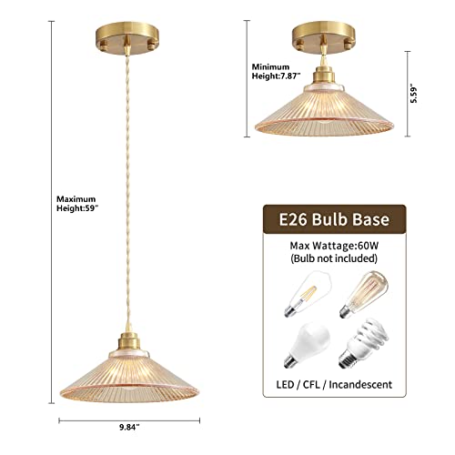 Pendant Light Fixture for Kitchen Island, Modern Hanging Lamp for Dinning Room, Adjustable Hanging Lights with Glass Shade for Bedroom Hallway Bar Shop, Brushed Brass Finish.…