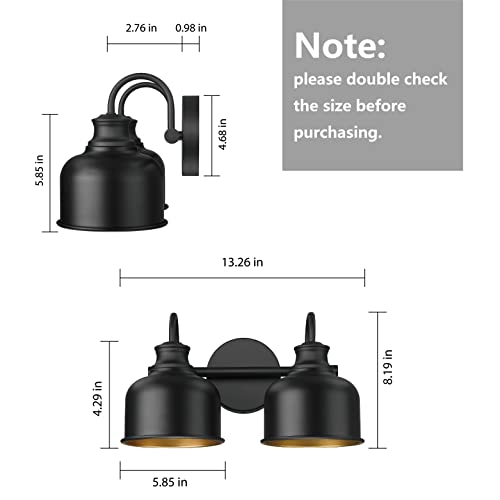 Bathroom 3-Light Vanity Fixture Farmhouse Wall Sconce Barn Lights with Matte Black Metal Shade Exterior Wall Lighting Fixture Industrial Wall Lights for Bedroom,Kitchen, Living Room,Hallway