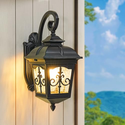 Gold Outdoor Wall Light for House Porch Hallway Doorway Patio Garden, Anti-Rust Aluminum Exterior Wall Sconce Light Fixtures Wall Mount Waterproof Wall Lantern with Water Ripple Glass