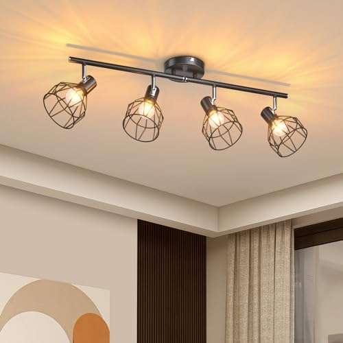 6 Light Track Lighting Fixtures, Black Ceiling LED Track Lighting Kit with Flexibly Rotatable Track Heads&G10 Socket, Modern Ceiling Spotlight for Kitchen, Office, Closet, Studio, Bedroom