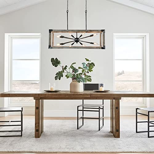 Kitchen Island Light Fixtures Dining Room Distressed White Rectangular Modern Farmhouse Chandelier, 3-Light Metal Rustic French Country Pendant Lighting Ceiling Light Hanging Lamp, No Wood