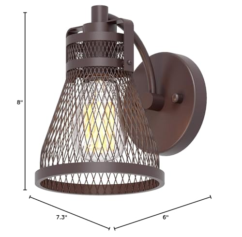 27" Wide 3-Light Oil-Rubbed Bronze Wall Sconce, Metal Mesh Shade Bathroom Vanity Light, Bulb Not Included, IN-0441-3-BZ