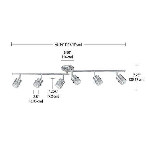 6-Light Foldable LED Integrated Track Lighting, Matte Black, Center Swivel Bars, 2400 Lumen