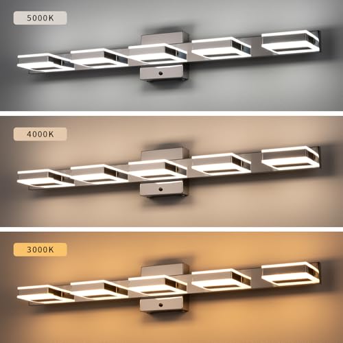 24" Brushed Nickel Vanity Lights for Bathroom 4 Light Vanity Lighting Fixtures for Mirror 3 CCT Adjustable LED Vanity Light