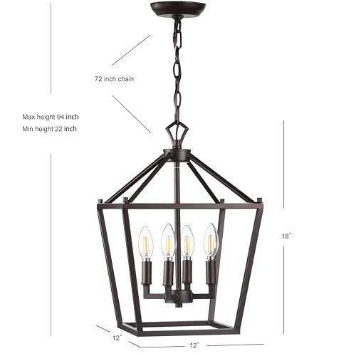 Lantern Dimmable Adjustable Metal LED Pendant Classic Traditional Farmhouse Dining Room Living Room Kitchen Foyer Bedroom Hallway, 10 in, Antique Gold