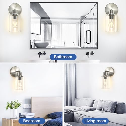 1-Light Bathroom Wall Sconce, Matte Black Vanity Light, Modern Wall Light Fixture with Clear Glass Shade and E26 Bulb Base, Wall Lamp Wall Mount Light Fixtures for Mirror, Bedroom, Hallway