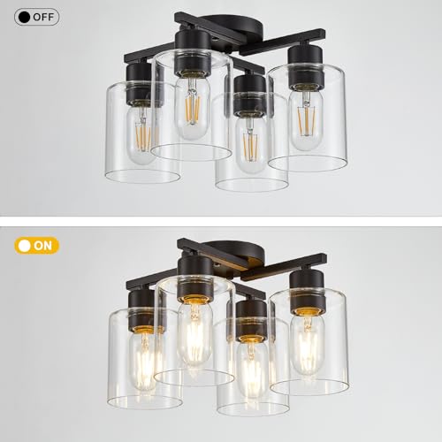 6 Light Semi Flush Mount Ceiling Light, Kitchen Lighting Fixtures Ceiling, Industrial Black Ceiling Light Fixtures with Clear Glass Shade for Hallway, Foyer, Farmhouse, Bedroom, Living Room