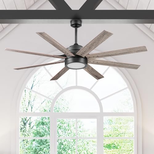 Ceiling Fans Xerxes, 62 Inch Contemporary LED Ceiling Fan with Light and Remote Control, 8 Blades with Dual Finish, Reversible Motor - 51628-01 (Brushed Nickel)