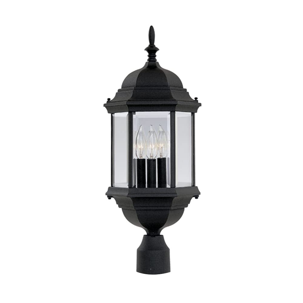 Outdoor Light Fixture, 14 Inch Exterior Wall Mount Lantern Sconce, Clear Glass Porch Lights for Front Door, Patio, and House Garage, Black, 2961-BK