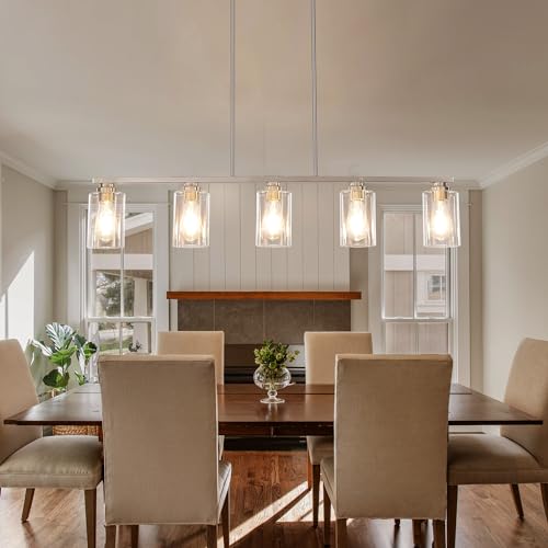 Island Light for Kitchen, Black and Gold Dining Room Light Fixture Over Table, 4-Light Linear Chandelier Pendant Lighting for Dining Table Kitchen Island Living Room