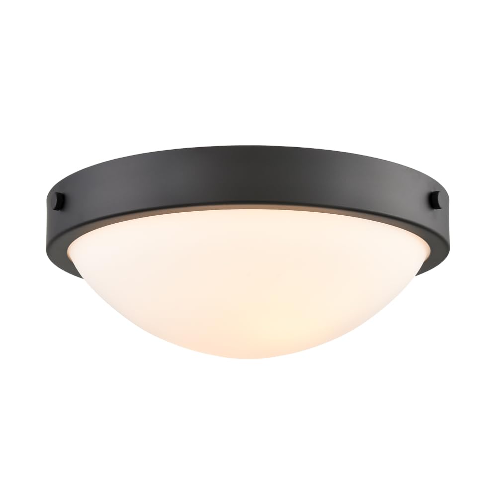 Black Flush Mount Ceiling Light Milk Glass Shade Ceiling Light Fixture Farmhouse 2-Light Modern Black Glass Flush Mount Light for Hallway Kitchen Bedroom Foyer