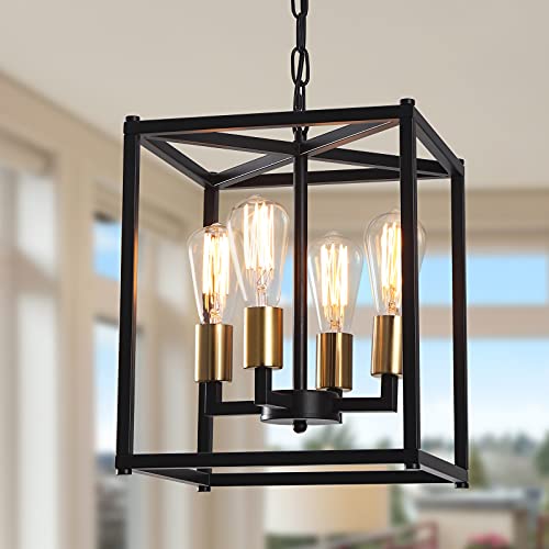 4-Light Black Chandelier,Modernized Ceiling Hanging Light Fixture for Bedroom Kitchen Island Foyer Living Room Dining Room Hallway