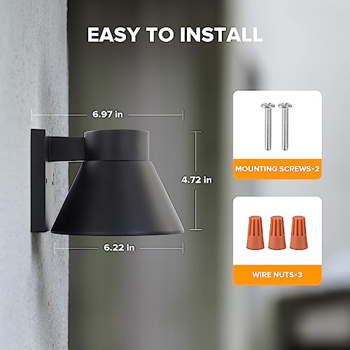 2 Pack LED Outdoor Wall Light Fixtures, Black Front Porch Lights Wall Mount Lighting, Exterior Waterproof Wall Lantern Light Fixture Anti-Rust Farmhouse Wall Sconce for Patio, Doorway, Garage