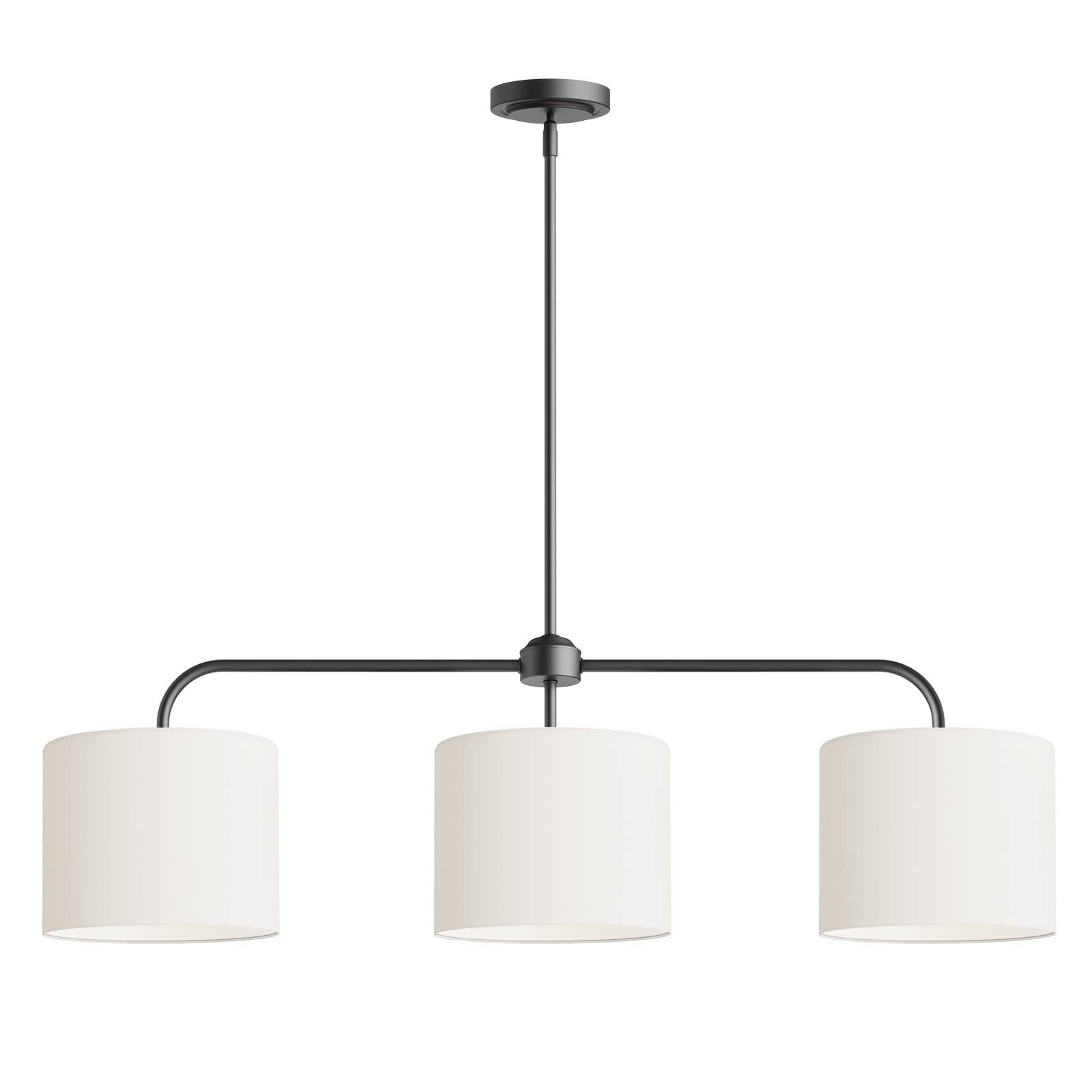 Electro bp;40" W 3-Light White Linen Drum Shade Chandelier with Black Metal Linear Pendant Light Fixture for Kitchen Island,Dining Table,E26,180W;