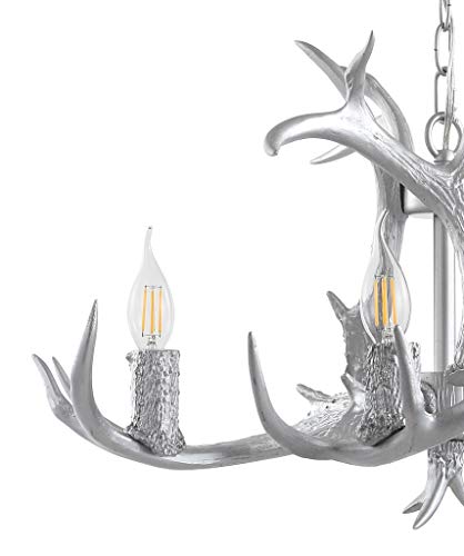 30" Adjustable Resin Antler 5-Light LED Chandelier, Glam, Rustic,Cottage,Transitional, Dimmable Dining Room, Living Room, Kitchen, Foyer, Bedroom, White