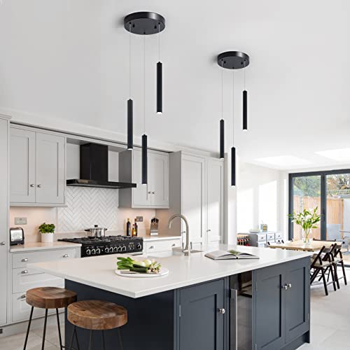 Modern Pendant Lighting 5-Light Linear Chandeliers Dimmable LED Pendant Lights Kitchen Island Lighting with Matte Black Finish and Acrylic Shades for Kitchen Island and Dining Room…