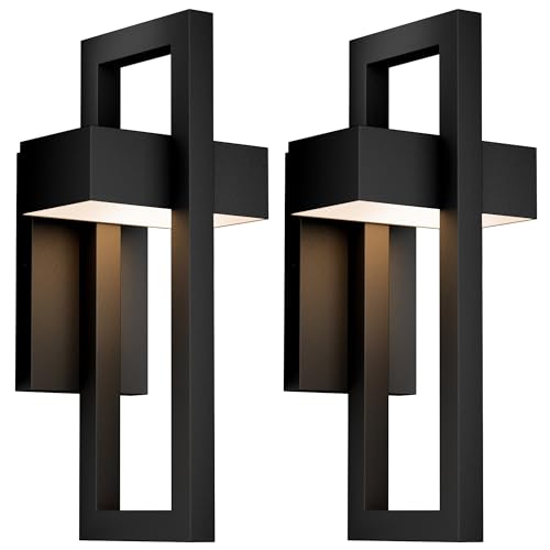 Outdoor Wall Lights Modern Exterior Lighting Fixtures, 3000K LED Integrated Outdoor Wall Sconce for Porch 2 Packs, Matte Black Outside Wall Mount Lights for Front Door House Garage Indoor