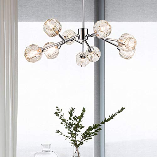 Sputnik Chandeliers for Dining Room Light Fixture, Modern Crystal Chandeliers, 9 Lights Gold Chandelier for Living Room Bedroom, Dining Room Chandelier Over Table, Kitchen Light Fixtures