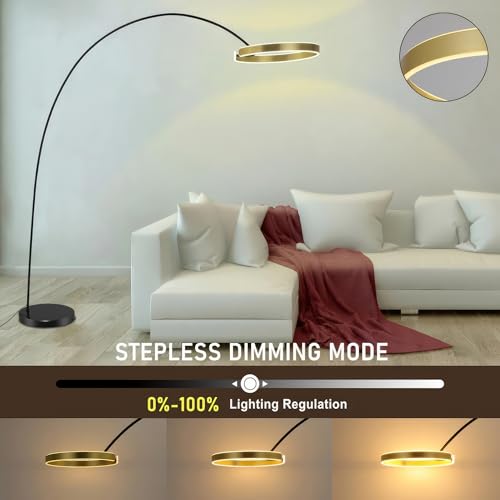 Modern Standing Adjustable Floor Lamp with Metal Dome Shade & Marble Base for Living Room - Corner Light Arc Lamps for Bedrooms in Brass Gold Finish, 99-1023F