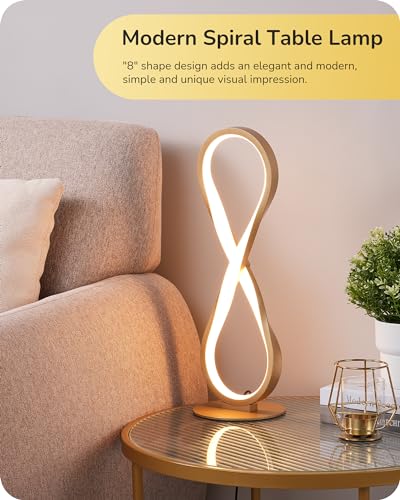 Modern LED Table Lamp, Minimalist Bedside Lamp with Solid Wood Base, 3 Way Dimmable, 3000K/4500K/6000K, 470LM, Black Gold Square Geometric Nightstand Lamp for Living Room, Bedroom, Office