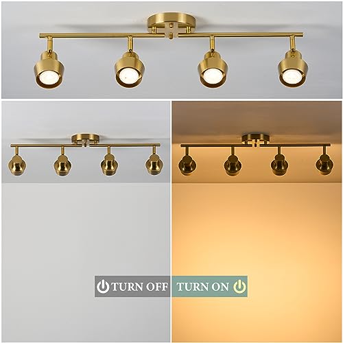 4-Light LED Track Lighting,350 Rotable Track Heads, Foldable Spot Light Fixtures for Kitchen, Picture,Dining Room, Living Room,Gold