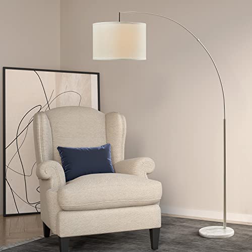 Modern Arc Floor Lamp for Living Room Arching Hanging Lamp Shade Over The Couch for Reading Bedroom Office Brushed Steel Arch Standing Floor Light Silver