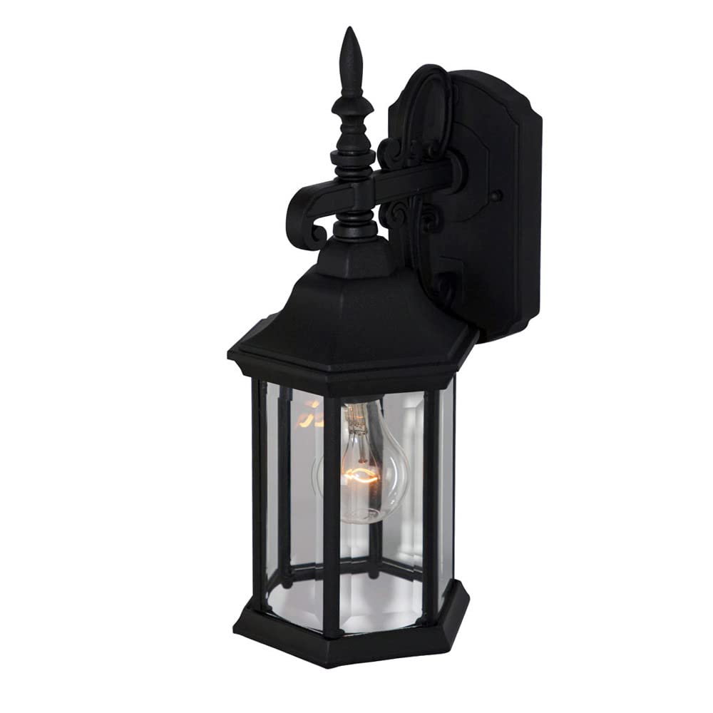 Outdoor Light Fixture, 14 Inch Exterior Wall Mount Lantern Sconce, Clear Glass Porch Lights for Front Door, Patio, and House Garage, Black, 2961-BK