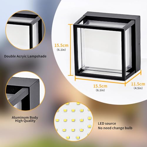 18W Modern Outdoor Lights for House, Front Porch Lights, Exterior Wall Mount Light Fixtures 3000K, Outdoor Patio LED Lights Waterproof, Aluminium Black Warm White