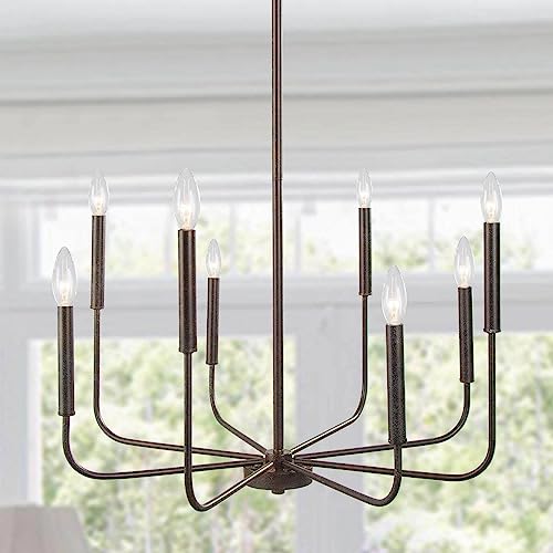 Champagne Antique Gold Chandelier, 8-Light Modern Farmhouse Dining Room Chandelier Over Table, 27'' Aged Brass Chandeliers Hanging Light Fixture for Dining Room, Living Room, Bedrooms, Foyer