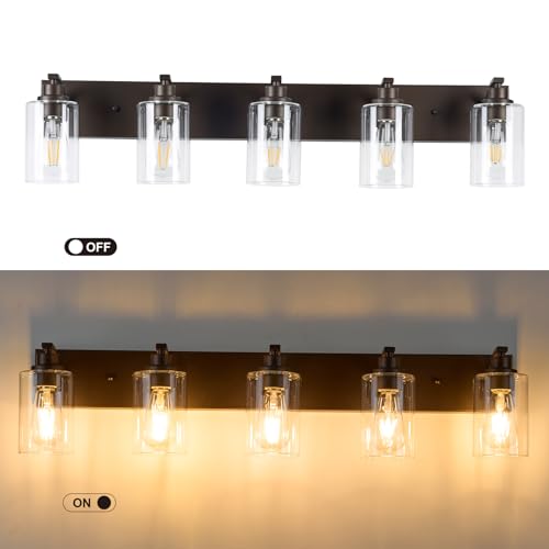 2-Light Bathroom Light Fixtures Modern Chrome Vanity Lights for Bathroom Lighting fixtures Over Mirror with Clear Glass Shade for Cabinet Mirror Bedroom Hallway