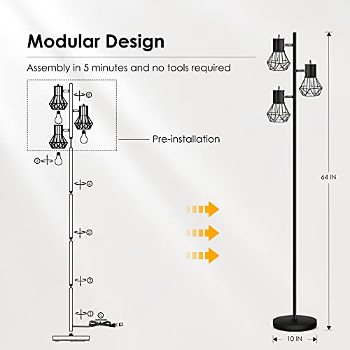 Industrial Standing Lamp with 6W LED Bulb,E26 Socket,On/Off Footswitch,Whole Metal,Modern Floor Lamp for Bedroom,Office, Living Room,Rustic,Vintage,Farmhouse