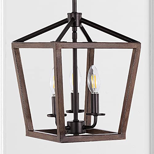 Lantern Dimmable Adjustable Metal LED Pendant Classic Traditional Farmhouse Dining Room Living Room Kitchen Foyer Bedroom Hallway, 10 in, Antique Gold