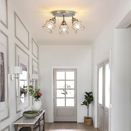 Kitchen Light Fixtures Ceiling Mount, Adjustable Semi Flush Mount Ceiling Light Fixture with E26 Base, Multi-Directional Ceiling Lamp for Kitchen Hallway Dining Room Farmhouse Entryway