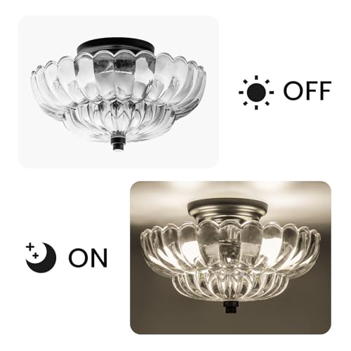 Ceiling Lights Semi Flush Mount Ceiling Light, Brown Glass Chandeliers, Black Base Modern Lighting, Light Fixture Suitable for Living Room Kitchen Bedroom Hallway... Bulb Not Included