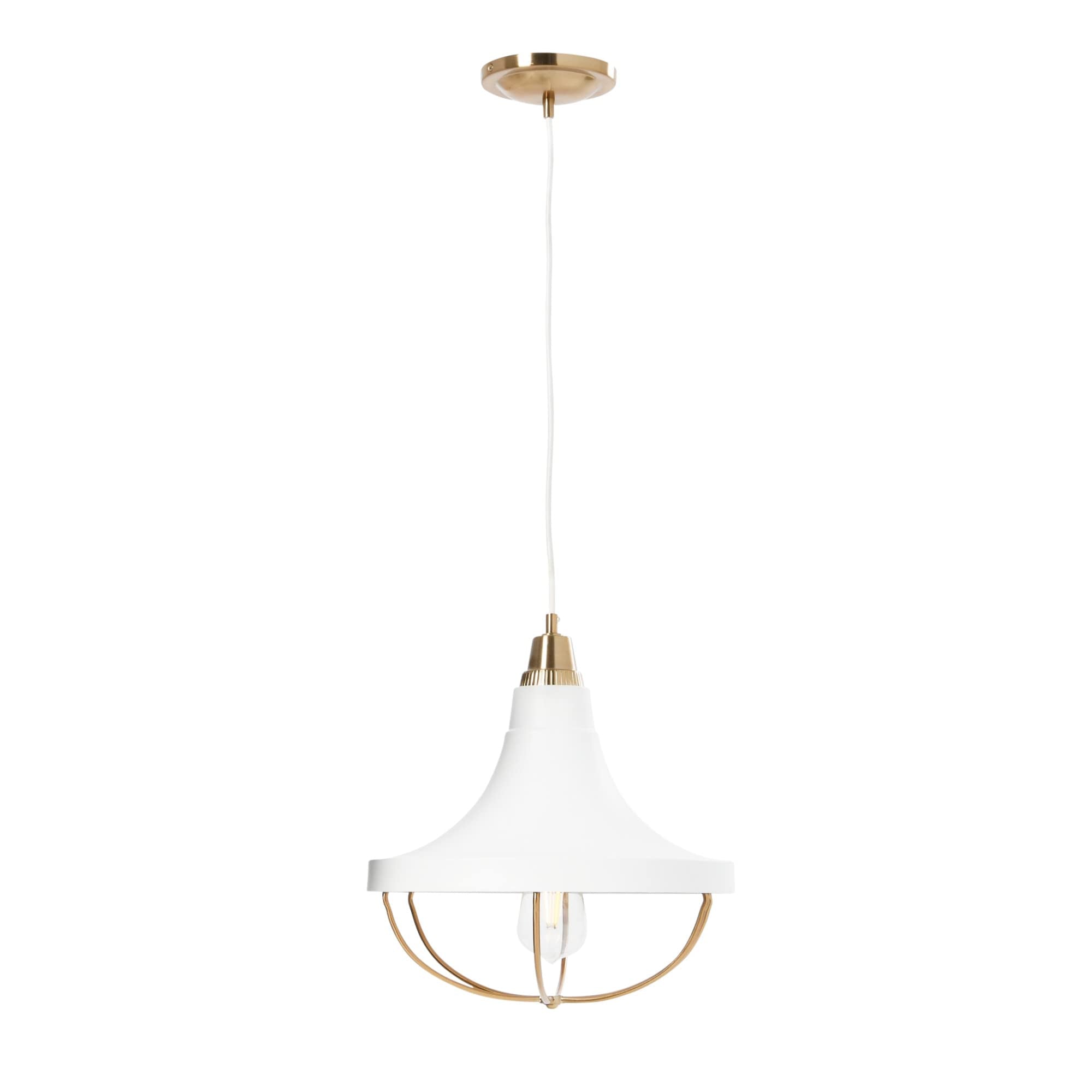 Caged Dome Metal Semi-Flush Mount Ceiling Light, Brushed Brass and Navy Blue