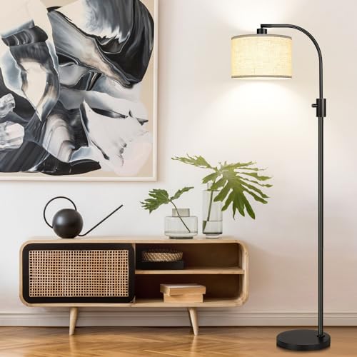 Dimmable Floor Lamp, 1200 Lumens LED Bulb Included, Gold Arc Floor Lamps for Living Room Modern Standing Lamp with Linen Shade, Tall Lamp for Living Room Bedroom Office Reading Room Nursery