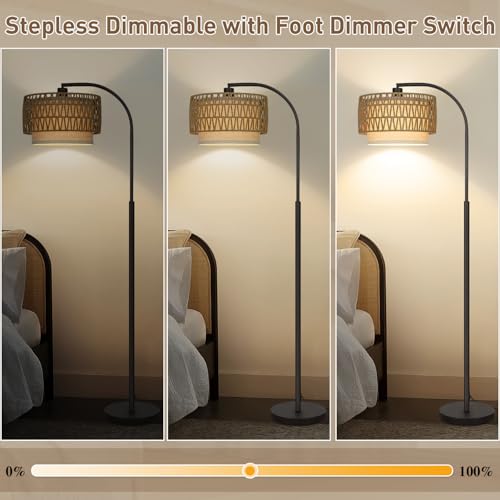 LED Floor Lamp Fully Dimmable Modern Standing Lamp Arc Floor Lamp with Adjustable Drum Shade, Gold Tall Pole Reading Lamp Corner Light for Living Room Bedroom Study Room, Bulb Included