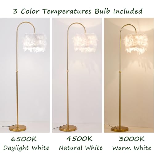 Floor Lamp White Natural Ostrich Unique Bedside Floor Lamps with Foot Switch Modern Gold Luxury LED Bulbs Resin Standing Light for Bedrooms Dining Room Living Room Kitchen 35 Pieces