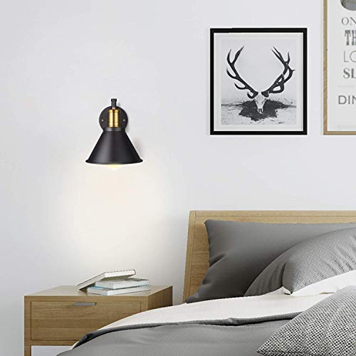 Swing Arm Wall Lamp Plug-in Cord Industrial Wall Sconce, Bronze and Black Finish,with On/Off Switch, E26 Base,1-Light Bedroom Wall Lights Fixtures,Bedside Reading Lamp