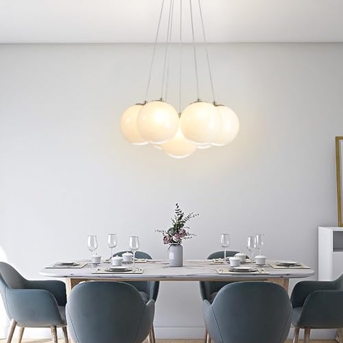 23" Bubble Globe Chandelier, 13-Light Globe Chandelier Light Fixture, Pendant Light Fixture with Milky White Glass Big Balls for Bedroom Dining Room Living Room(G9 Bulbs Included, UL Listed)