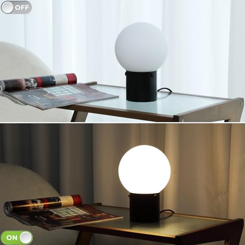 Gold Table Lamp for Nightstand with Frosted Glass Globe Lamp Shade, Mid Century Modern Bedside Lamp with Gold Metal Base, Small Nightstand Lamp Side Table Lamp for Bedroom Living Room Entryway