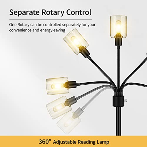 Floor Lamp, 6W Black Modern Floor Lamp with 4W Adjustable Reading Lamp, 2700K Energy-Saving LED Bulbs Included, Industrial Bright Floor Lamp for Bedroom, Living Room and Office