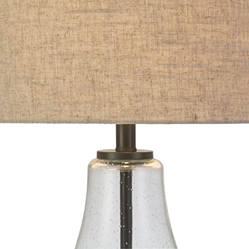 23" Tall Table Lamp with Fabric Shade in Seeded Glass/Antique Bronze/Flax