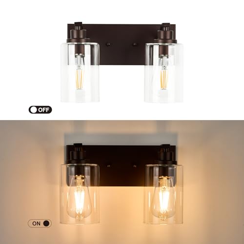 2-Light Bathroom Light Fixtures Modern Chrome Vanity Lights for Bathroom Lighting fixtures Over Mirror with Clear Glass Shade for Cabinet Mirror Bedroom Hallway