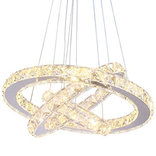 Modern LED Chandeliers Crystal Chandelier 3 Ring Round Pendant Lighting Adjustable Stainless Steel Ceiling Light Fixture for Living Room Dining Room Bedroom