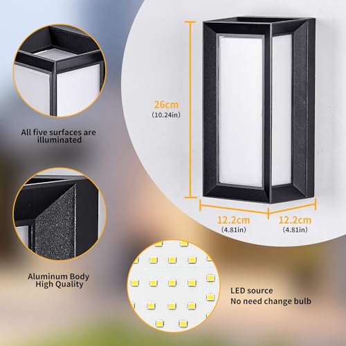 18W Modern Outdoor Lights for House, Front Porch Lights, Exterior Wall Mount Light Fixtures 3000K, Outdoor Patio LED Lights Waterproof, Aluminium Black Warm White