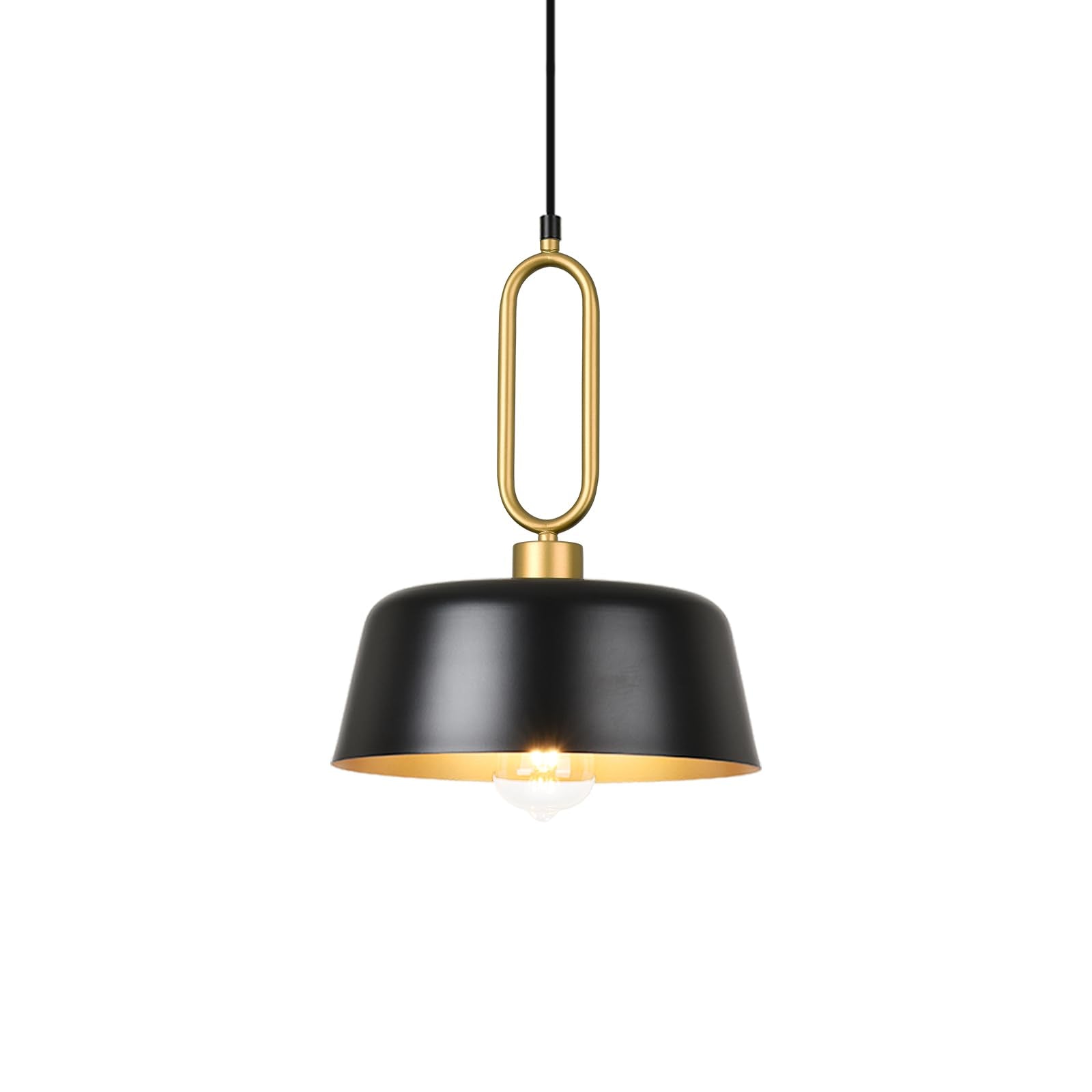 Black and Gold Pendant Light Fixtures, 2-Pack Modern Pendant Light for Kitchen Island, Small Industrial Kitchen Light Set of Two, Adjustable Hanging Ceiling Light for Dining Room Foyer Cafe