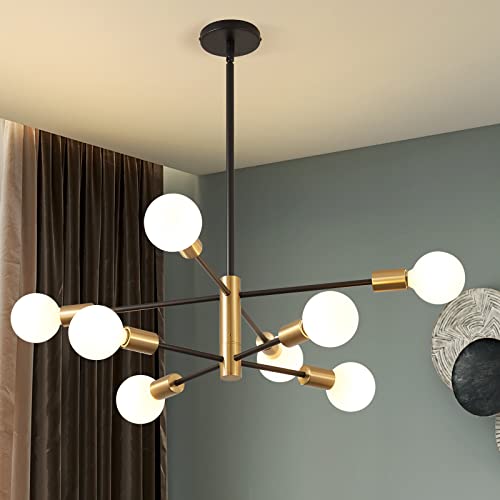 Sputnik Chandelier Modern Gold Chandelier 6-Light E26 Mid Century Ceiling Light Fixture Height Adjustable Hanging Pendant Lighting for Dining Room Kitchen Island Bedroom Office