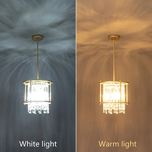 4-Light Dining Room Light Fixture 11.81 inch Square Lndustrial Farmhouse Chandelier Gold Metal Crystal Pendant Light for Kitchen Island Dining Room Living Room Flat and Inclined Ceiling