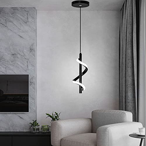 Gold Pendant Light, Spiral Modern Led Pendant Lighting for Kitchen Island, 5500K Brushed Brass Ceiling Hanging Light Fixture for Dining Room Bedroom Sink Table Small Pendant Lights